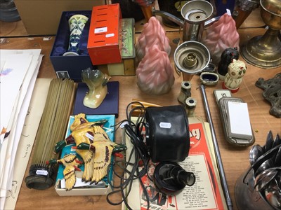 Lot 286 - Miscellaneous group of items to include first day covers, 1950s ceiling light, Ensign camera, opera glasses and sundries