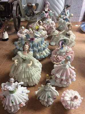 Lot 433 - Group of Continental porcelain figures of ladies together with other ornaments