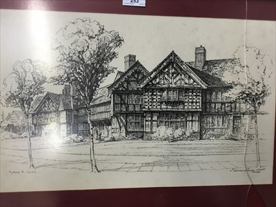 Lot 253 - Sydney R Jones - pen and ink - Port sunlight, signed by the artist and Port Sunlight architect P. Lomax-Simpson
