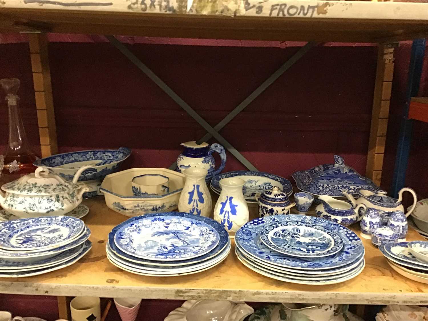 Lot 527 - Large quantity of blue and white ceramics including Pearlware plate, Wild Rose compost, sauce tureen etc