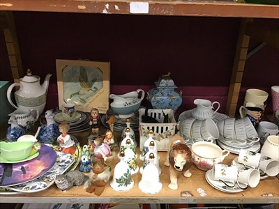 Lot 526 - Large Victorian wash jug and basin, Crown Devon John Peel musical mug, Hummel figures, china bells etc