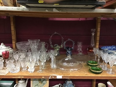 Lot 525 - Large quantity of glass ware including pair of candle shields, glasses, vases etc