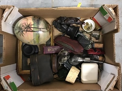 Lot 530 - Ostrich egg, pair of opera glasses, bronze figure, razors etc