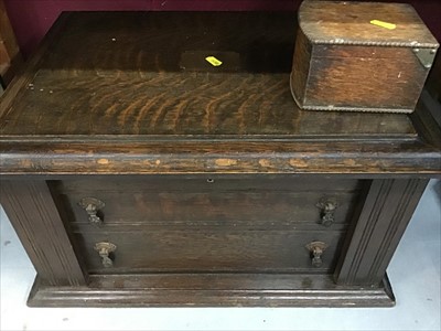 Lot 554 - Early 20th century oak two drawer cutlery box, together with wooden box