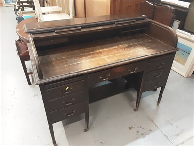 Lot 877 - Edwardian roll top desk