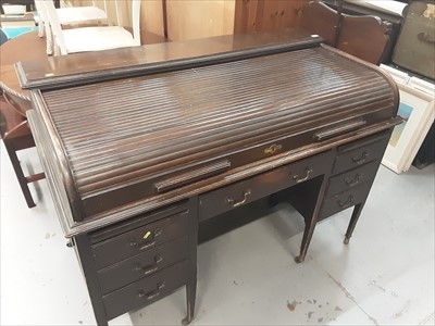 Lot 877 - Edwardian roll top desk