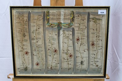 Lot 1028 - 17th century map of Hertfordshire together with a ribbon map of Ipswich to Norwich (2)