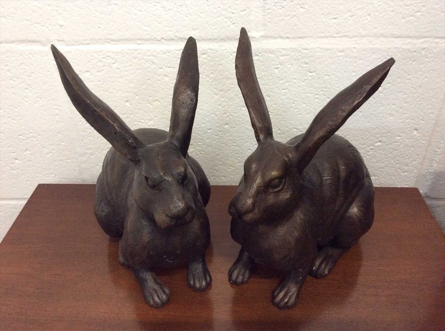 Lot 13 - Pair of bronzed models of hares