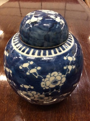 Lot 22 - Group of Chinese ceramics to include a famille rose vase, two ginger jars and a small blue and white lidded pot