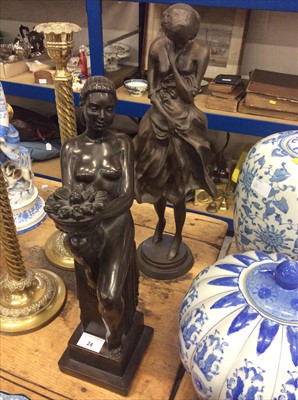 Lot 24 - Art Deco-style bronzed figure of a female nude, together with another of a young lady (2)