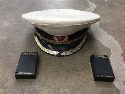 Lot 163 - Soviet Naval Officers Cap and two Zippo lighters
