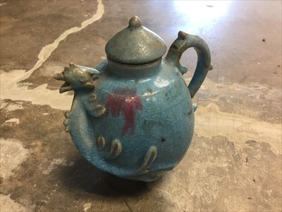 Lot 160 - Early Chinese Flambé teapot with blue glaze