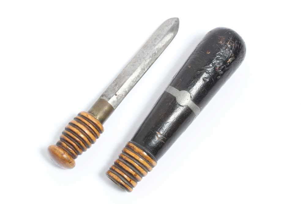 Lot 792 - Unusual Victorian Scottish Police Truncheon with inlaid steel decoration, ribbed grip with concealed dagger, approx. 20cm in length
