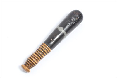Lot 792 - Unusual Victorian Scottish Police Truncheon with inlaid steel decoration, ribbed grip with concealed dagger, approx. 20cm in length