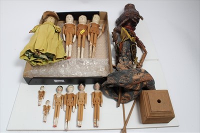 Lot 1404 - Group of Antique Grodnertal peg dolls, together with a puppet