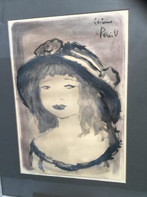 Lot 274 - Roger Etienne (b1922) mixed media portrait of a girl, signed and dated