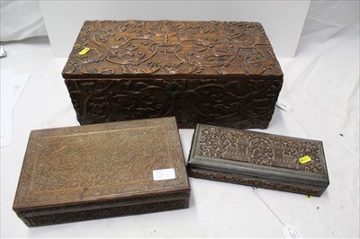 Lot 1918 - Heavily carved rectangular box, together with two other other boxes (3)