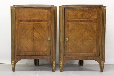 Lot 1348 - Pair of early 19th century French  kingwood and parquetry inlaid corner cupboards