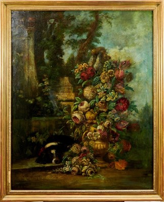 Lot 1105 - Decorative pair of 18th century French oil on canvas - classical still life with urn