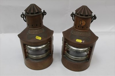 Lot 1928 - Pair of Dutch brass ships lanterns, titled Port - Bakboord, Starboard - Stuurboard