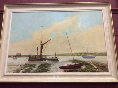 Lot 64 - Bill Burton oil on board - Low Tide West Mersea, signed and dated 1973, framed