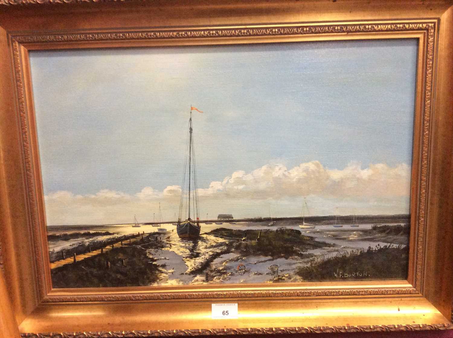 Lot 65 - Bill Burton oil on board - Blue Symphony West Mersea, signed, in gilt frame