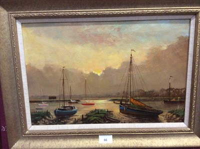 Lot 66 - Bill Burton oil on board - Evening West Mersea, signed, in gilt frame