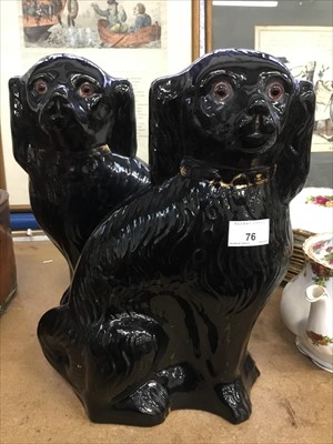 Lot 76 - Pair of Staffordshire black spaniels with glass eyes