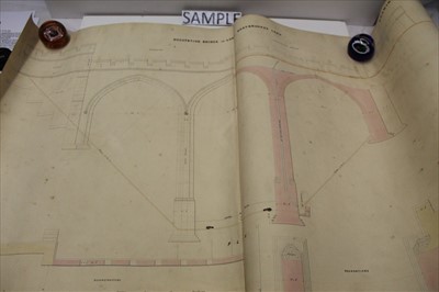 Lot 1111 - Railway- A collection of Victorian hand drawn engineering and structural plans in graphite, ink and some colour with calculations and annotations.