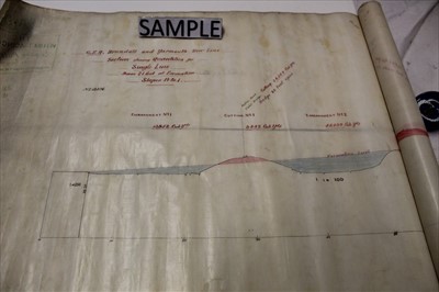 Lot 1110 - Railway- A collection of Victorian hand drawn engineering and structural plans in graphite, ink and some colour with calculations and annotations. Including G.E.R. Brundall and Yarmouth Line Contra...