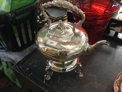 Lot 251 - Mid 19th century silver plated kettle on burner stand