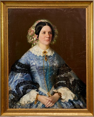 Lot 1125 - English School, circa 1830, Portrait of a lady in blue dress