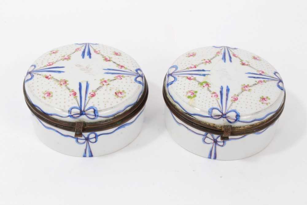 Lot 114 - Pair of 19th century Continental enamelled circular boxes with metal mounts