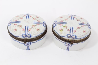 Lot 114 - Pair of 19th century Continental enamelled circular boxes with metal mounts