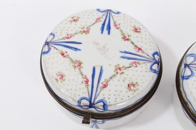 Lot 723 - Pair of 19th century Continental enamelled circular boxes with metal mounts