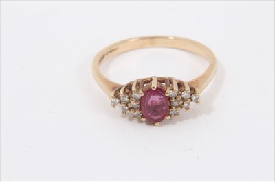 Lot 222 - 9ct gold ruby and diamond cluster ring
