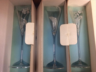 Lot 445 - Collection of Franklin Mint champagne flutes, boxed, and other glassware