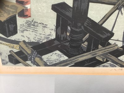 Lot 13 - Fumio Kitaoka (1918-2007) wood block print - Harbour scene, signed and numbered