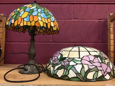 Lot 532 - Tiffany style ceiling light together with a similar table lamp (2)