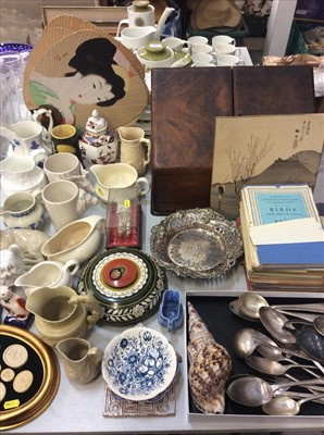 Lot 478 - Victorian walnut stationery slope, plated cutlery, china, ornaments and sundries