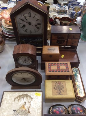 Lot 457 - Group wooden boxes and mantel clocks