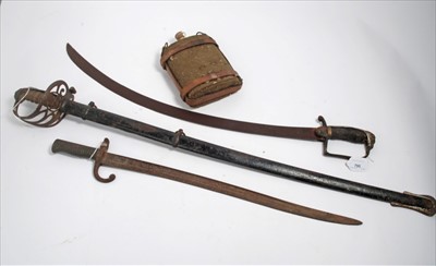 Lot 795 - Georgian 1805 Pattern Naval Officers' Sword, together with a Victorian Sword, a First World War French Bayonet together and a water bottle (4)