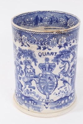 Lot 12 - Willian IV and Queen Adelaide Royal commemorative mug and blue and white Royal Commemorative quart mug (2)