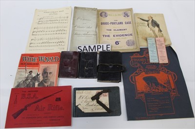 Lot 1120 - A selection of mixed ephemera including diaries and journals, 19th century Indentures, motoring, manufacturers catalogues etc.  Plus. box of books including mathematical and geometry.