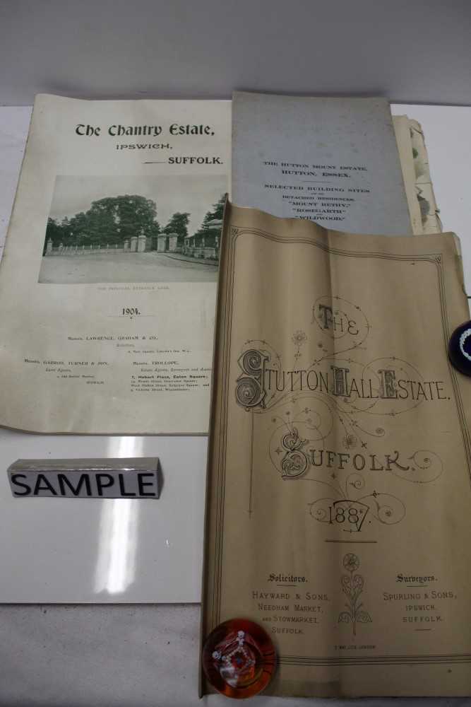 Lot 1121 - Residential Estate catalogues, The Chantry Estate Ipswich 1904, Hutton Mount Estate 1929 and The Stutton Hall Estate, Suffolk 1887. With various maps, engravings and photographs.