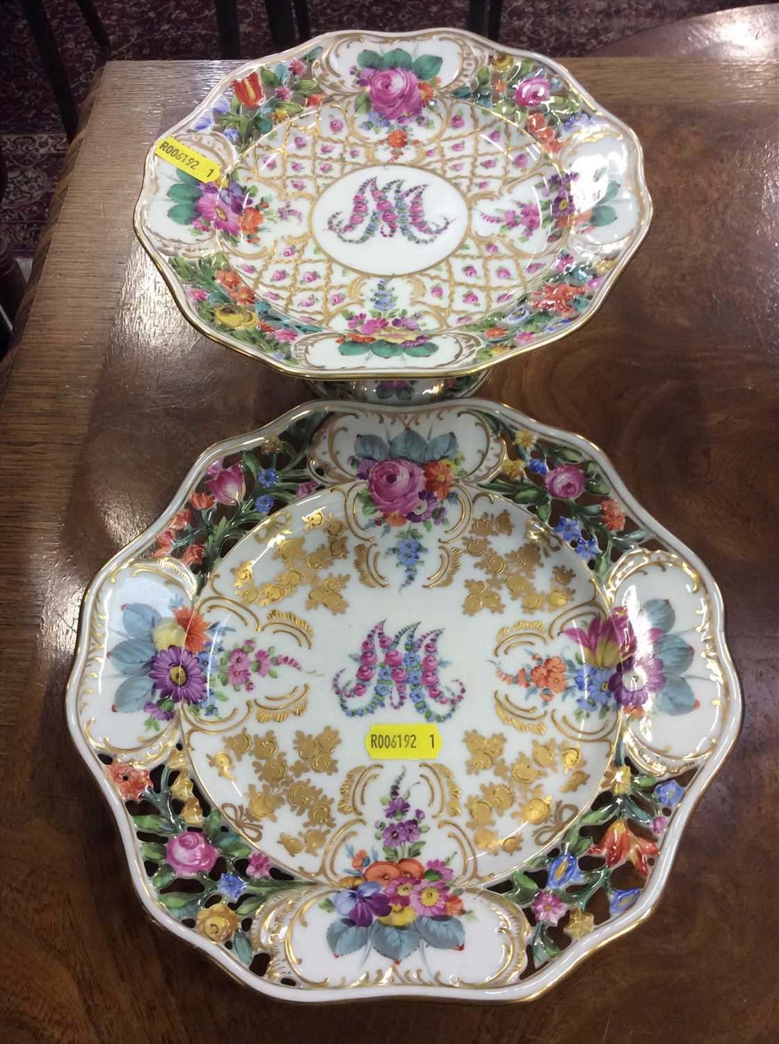 Matching Plate Lot 475 - Good quality Dresden porcelain pedestal dish