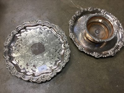 Lot 320 - Good quality old Sheffield plate wine coaster, together with two silver plated salvers (3)