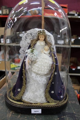 Lot 1431 - Madonna and Child  wax doll under glass dome.