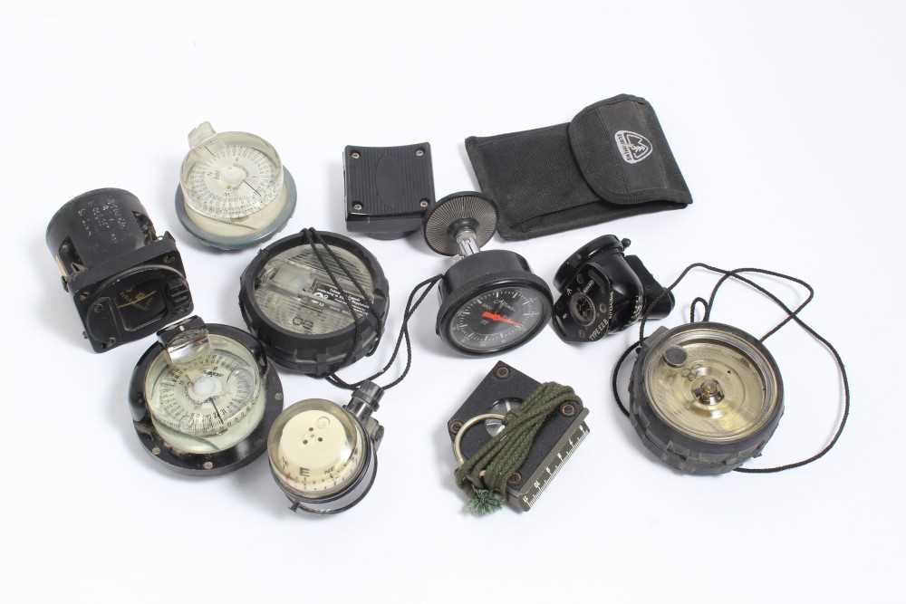 Lot 668 - British Military Type E2.B military compass, together with an aircraft compass and various other compasses