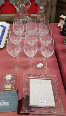 Lot 976 - Group of Waterford Crystal wine glasses, photograph frame, clock and vases